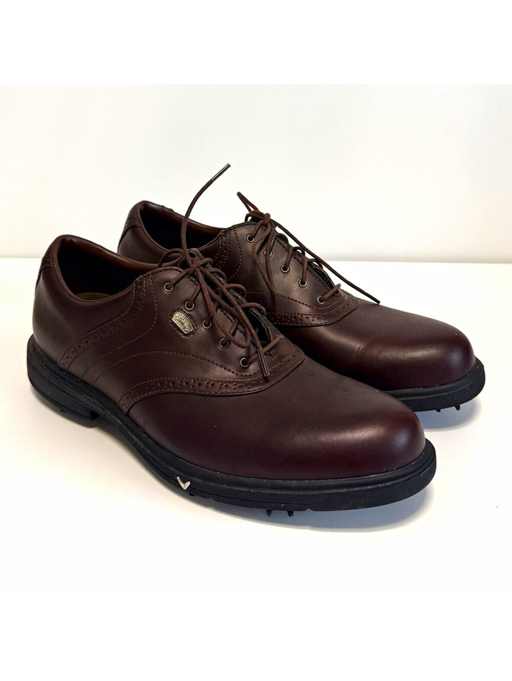 Callaway Men’s Size 9-10 Brown Leather Lace Up Spiked Golf Shoes CAM02-4G